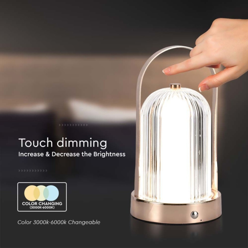 LED Prigušiva punjiva stona lampa na dodir LED/1W/5V 3000-6000K 1800 mAh bakreno