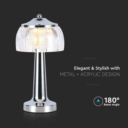 LED Prigušiva punjiva stona lampa na dodir LED/1W/5V 3000-6000K 1800 mAh sjajni krom
