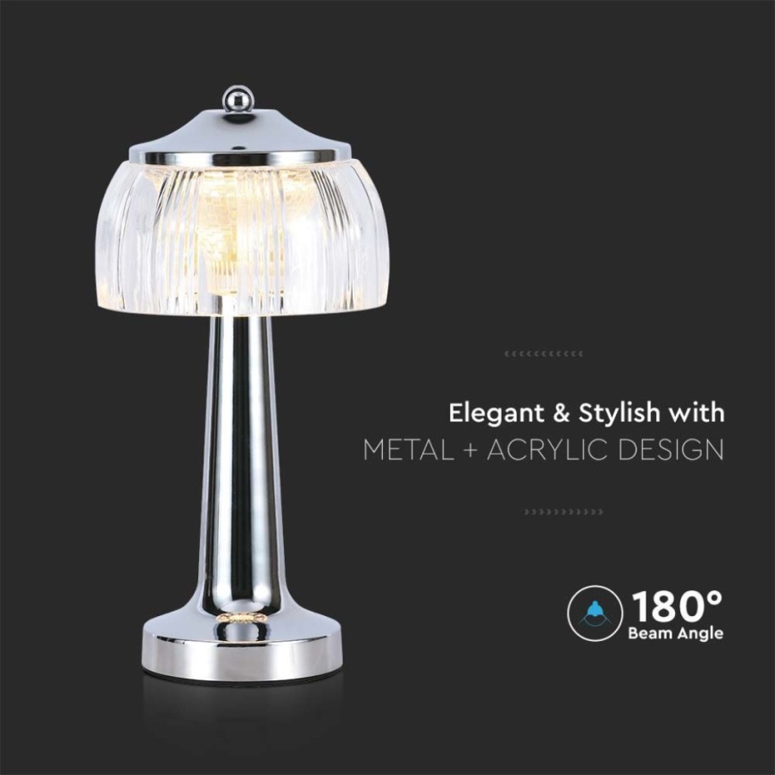 LED Prigušiva punjiva stona lampa na dodir LED/1W/5V 3000-6000K 1800 mAh sjajni krom