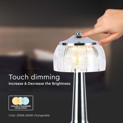 LED Prigušiva punjiva stona lampa na dodir LED/1W/5V 3000-6000K 1800 mAh sjajni krom