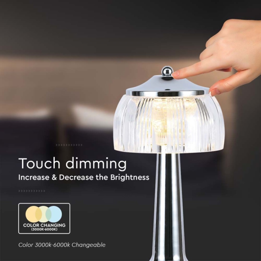 LED Prigušiva punjiva stona lampa na dodir LED/1W/5V 3000-6000K 1800 mAh sjajni krom
