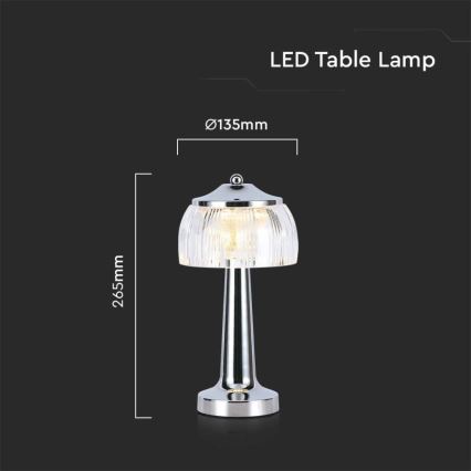 LED Prigušiva punjiva stona lampa na dodir LED/1W/5V 3000-6000K 1800 mAh sjajni krom