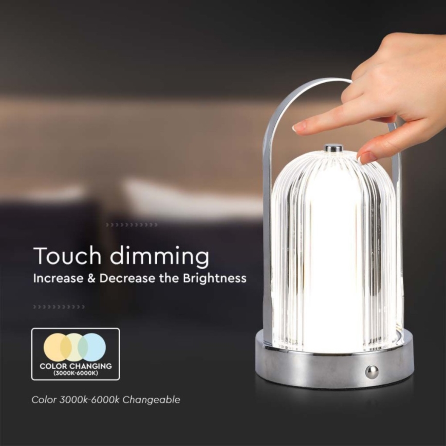 LED Prigušiva punjiva stona lampa na dodir LED/1W/5V 3000-6000K 1800 mAh mat krom