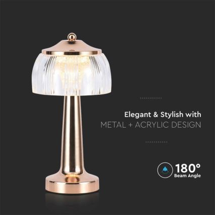 LED Prigušiva punjiva stona lampa na dodir LED/1W/5V 3000-6000K 1800 mAh roze zlatno
