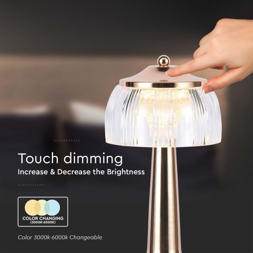 LED Prigušiva punjiva stona lampa na dodir LED/1W/5V 3000-6000K 1800 mAh roze zlatno