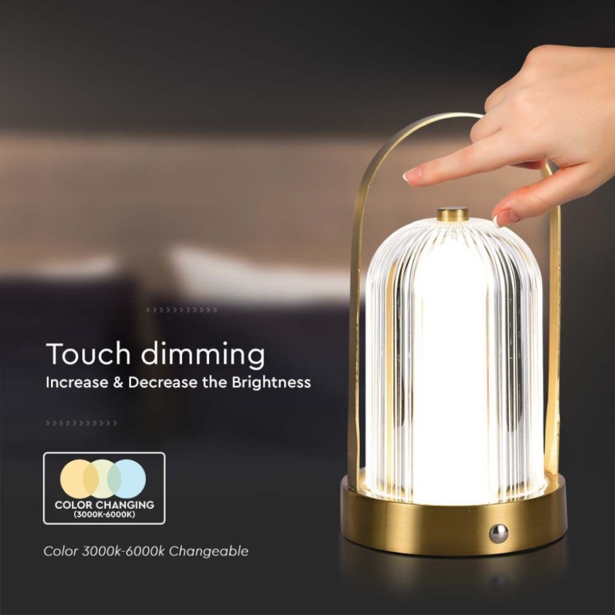 LED Prigušiva punjiva stona lampa na dodir LED/1W/5V 3000-6000K 1800 mAh zlatna