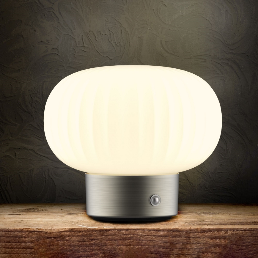 LED Prigušiva stona lampa na dodir LATTE LED/1,8W/5V USB 2000 mAh mat krom/bela