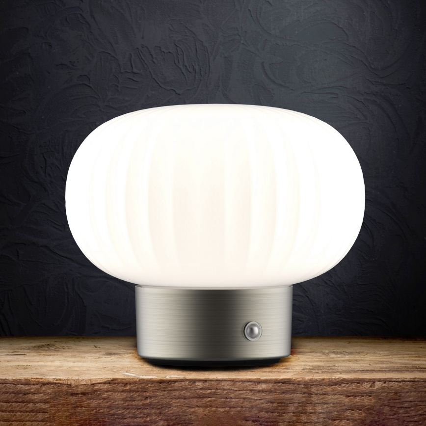 LED Prigušiva stona lampa na dodir LATTE LED/1,8W/5V USB 2000 mAh mat krom/bela