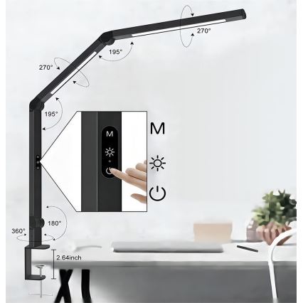 LED Prigušiva dodirna fleksibilna stona lampa POINTIQ LED/12W/230V 3000/4000/5000/6500K CRI 92 crno