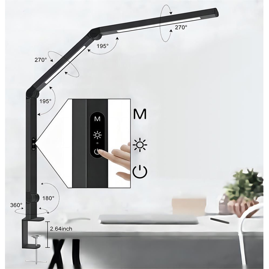 LED Prigušiva dodirna fleksibilna stona lampa POINTIQ LED/12W/230V 3000/4000/5000/6500K CRI 92 crno