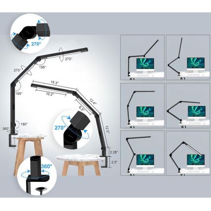 LED Prigušiva dodirna fleksibilna stona lampa POINTIQ LED/12W/230V 3000/4000/5000/6500K CRI 92 crno