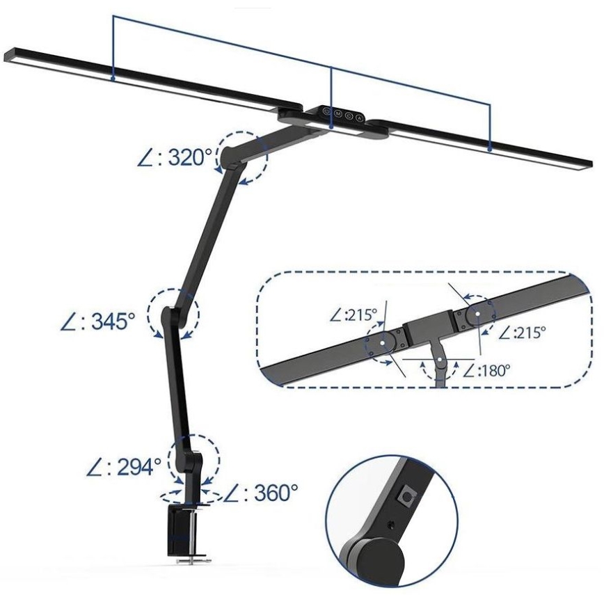 LED Prigušiva dodirna fleksibilna stona lampa POINTIQ LED/24W/230V 3000-6500K CRI 92 crno