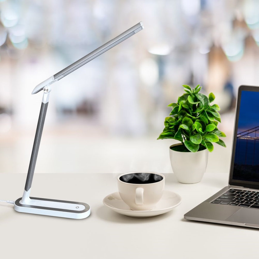 LED Prigušiva stona lampa na dodir MADERA LED/7W/230V USB bela