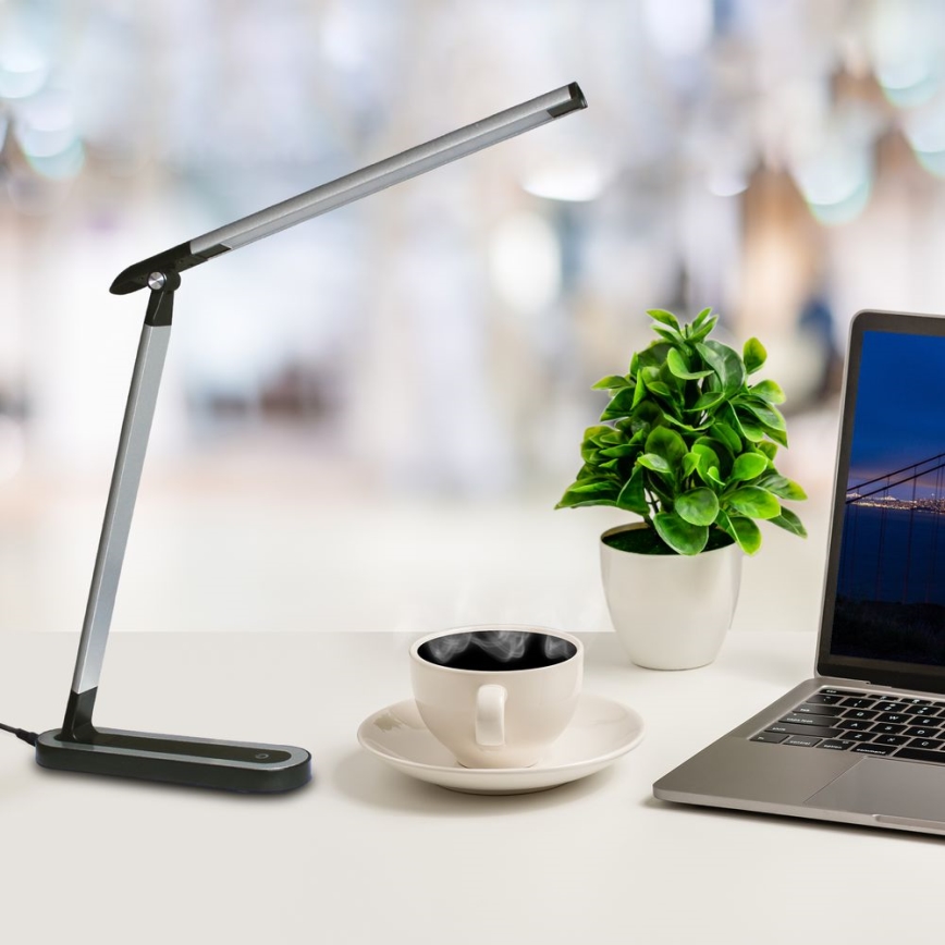 LED Prigušiva stona lampa na dodir MADERA LED/7W/230V USB crno
