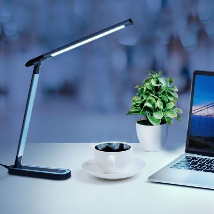 LED Prigušiva stona lampa na dodir MADERA LED/7W/230V USB crno