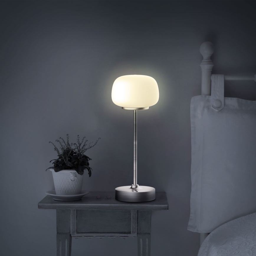LED Prigušiva stona lampa na dodir RIMINI LED/2W/5V USB 2000 mAh mat krom/bela