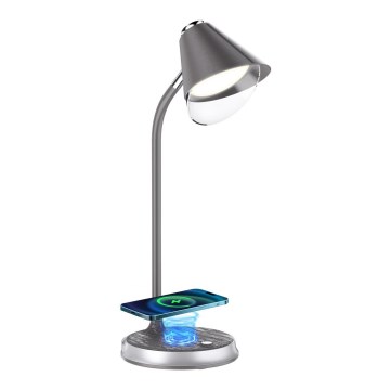 LED Prigušiva stona lampa sa bežičnim punjenjem FINCH LED/9W/12/230V sivo/sjajni krom