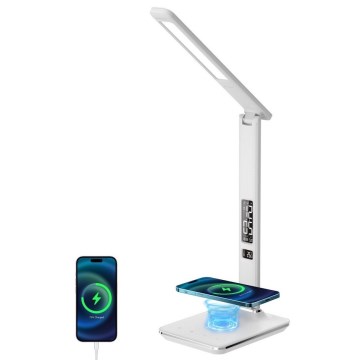 LED Prigušiva stona lampa sa bežičnim punjenjem QI i USB-om KINGFISHER LED/8,5W/230V bela