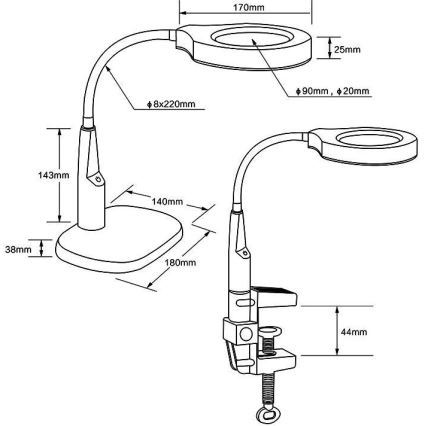 LED prigušiva stona lampa sa bifokalnom lupom LED/6W/230V 6000-7000K crna
