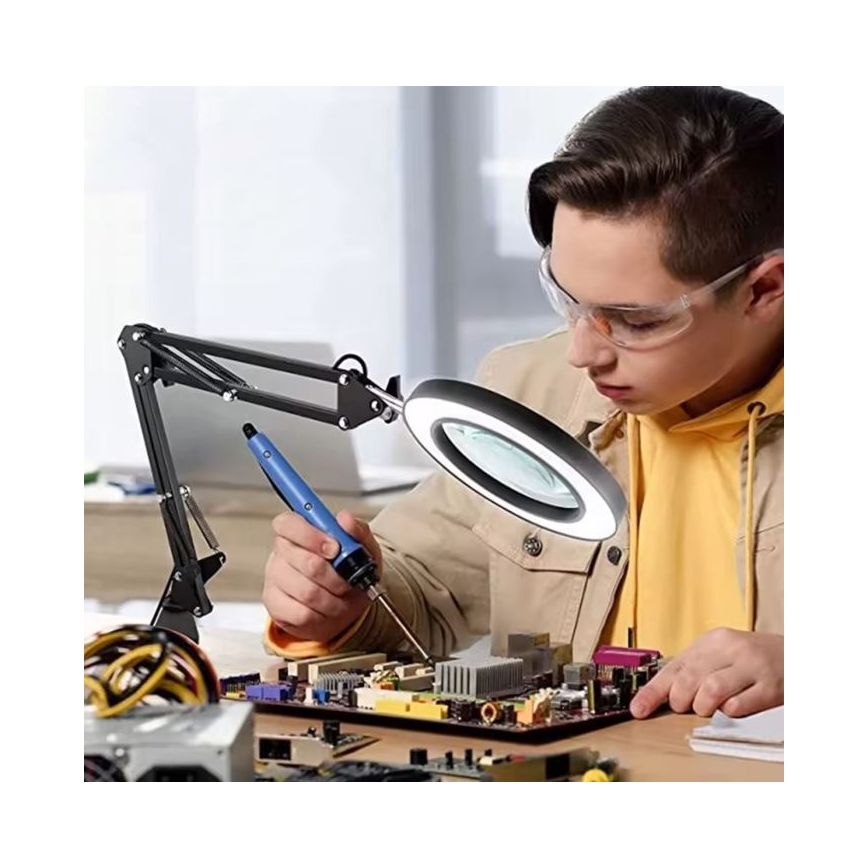 LED Prigušiva stona lampa sa lupom LED/11W/5V 3000-6000K crno