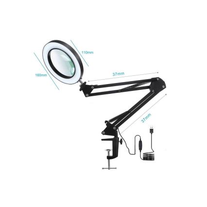 LED Prigušiva stona lampa sa lupom LED/22W/5V 4000-6000K crno
