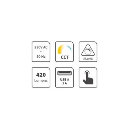 LED Prigušiva stona lampa sa USB LED/7W/230V 3000K/4000K/5500K crno