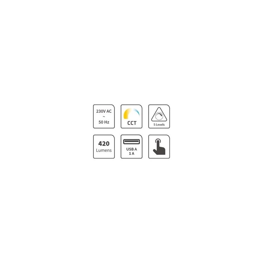 LED Prigušiva stona lampa sa USB LED/7W/230V 3000K/4000K/5500K crno