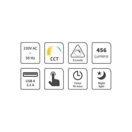 LED Prigušiva stona lampa sa USB LED/9W/230V 3000K/4000K/5500K crno