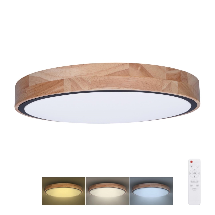 LED prigušiva stropna svetiljka IRON OAK LED/48W/230V 3000-6500K hrast prečnik 40 cm + daljinski upravljač
