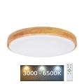 LED prigušiva stropna svetiljka LENA LED/24W/230V 3000-6500K hrast + daljinski upravljač