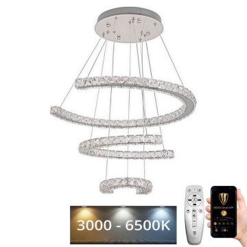 LED Prigušivi kristalni luster na sajli LED/100W/230V 3000-6500K srebrno + Daljinski upravljač