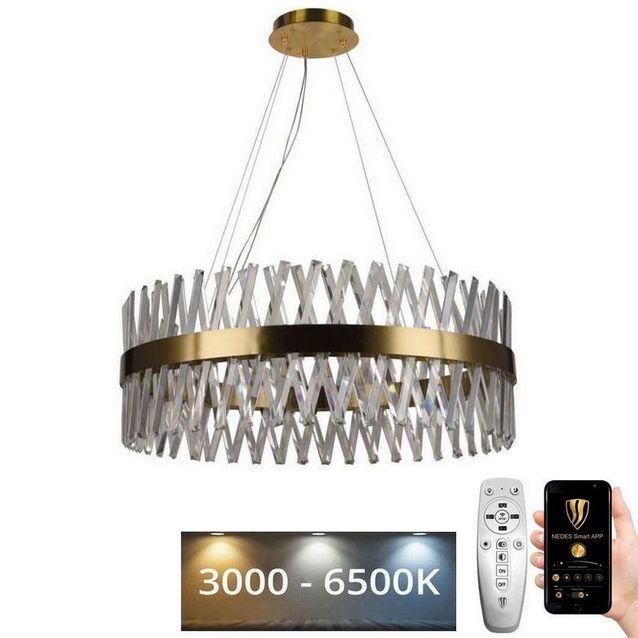 LED Prigušivi kristalni luster na sajli LED/110W/230V 3000-6500K zlatna + Daljinski upravljač