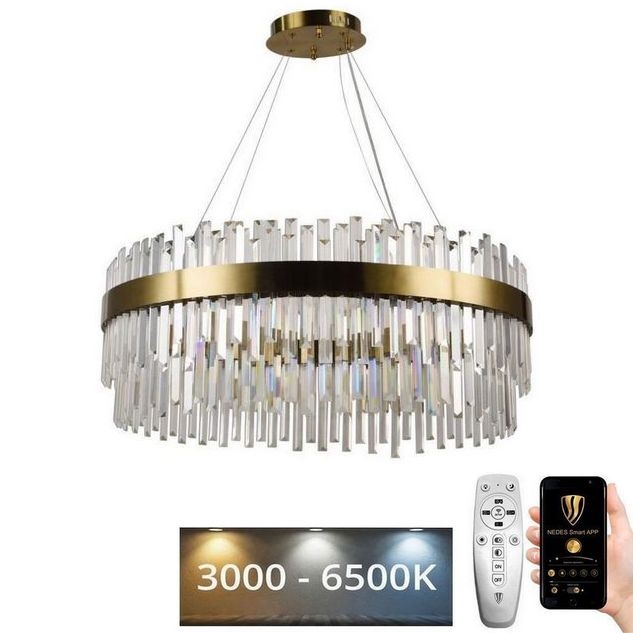 LED Prigušivi kristalni luster na sajli LED/110W/230V 3000-6500K zlatna + Daljinski upravljač