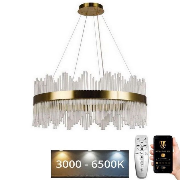 LED Prigušivi kristalni luster na sajli LED/110W/230V 3000-6500K zlatna + Daljinski upravljač