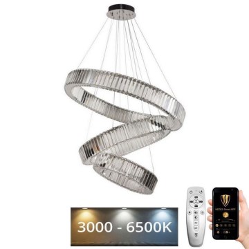 LED Prigušivi kristalni luster na sajli LED/115W/230V 3000-6500K sjajni krom + Daljinski upravljač