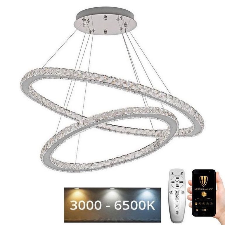 LED Prigušivi kristalni luster na sajli LED/160W/230V 3000-6500K srebrno + Daljinski upravljač