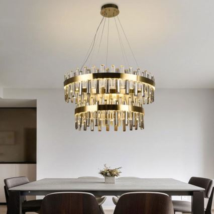 LED Prigušivi kristalni luster na sajli LED/190W/230V 3000-6500K + Daljinski upravljač