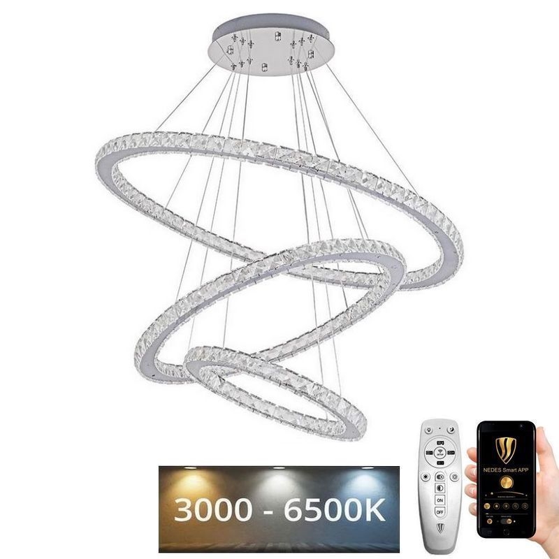 LED Prigušivi kristalni luster na sajli LED/210W/230V 3000-6500K srebrno + Daljinski upravljač