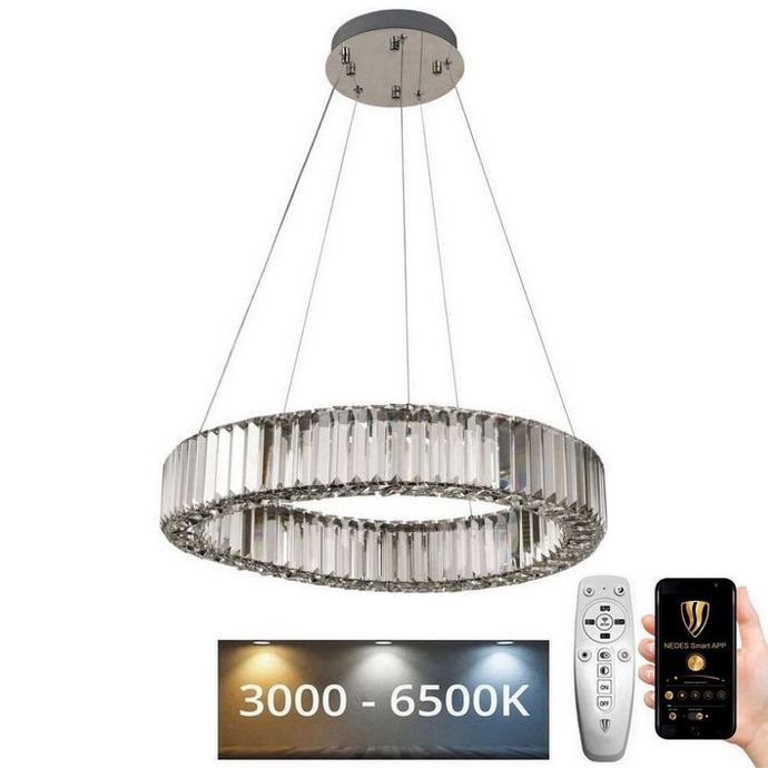 LED Prigušivi kristalni luster na sajli LED/40W/230V 3000-6500K sjajni krom + Daljinski upravljač