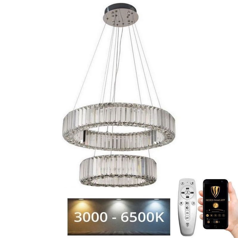 LED Prigušivi kristalni luster na sajli LED/65W/230V 3000-6500K sjajni krom + Daljinski upravljač