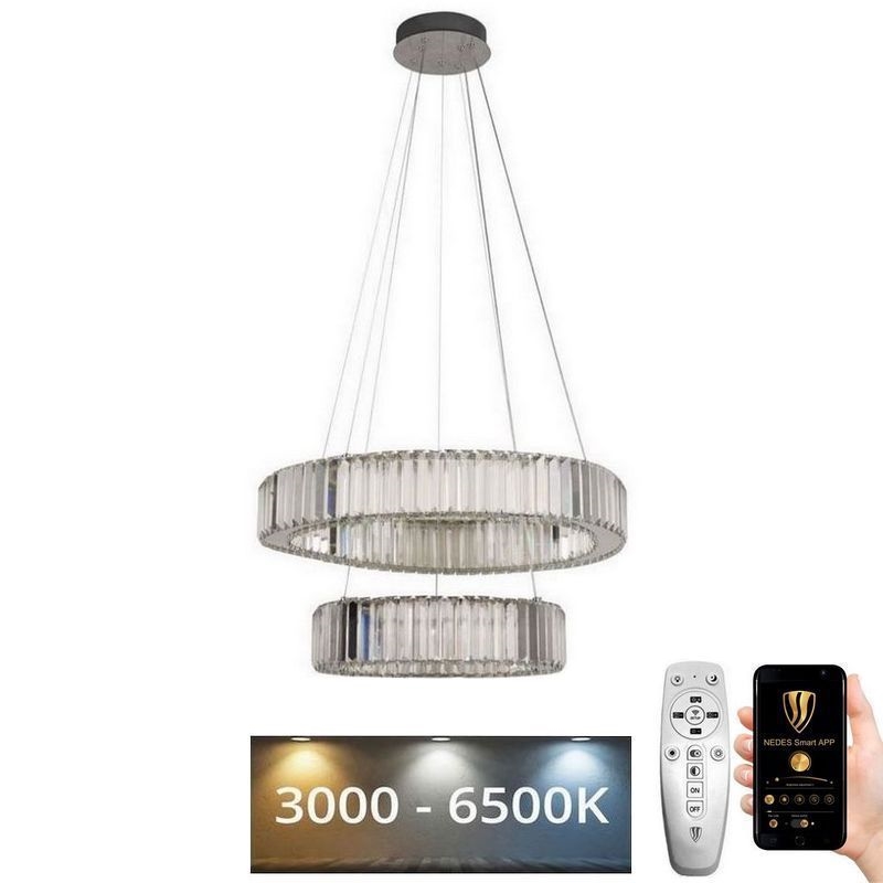 LED Prigušivi kristalni luster na sajli LED/65W/230V 3000-6500K sjajni krom + Daljinski upravljač