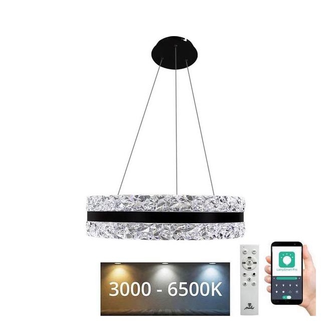 LED Prigušivi kristalni luster na sajli LED/80W/230V 3000-6500K crno + Daljinski upravljač