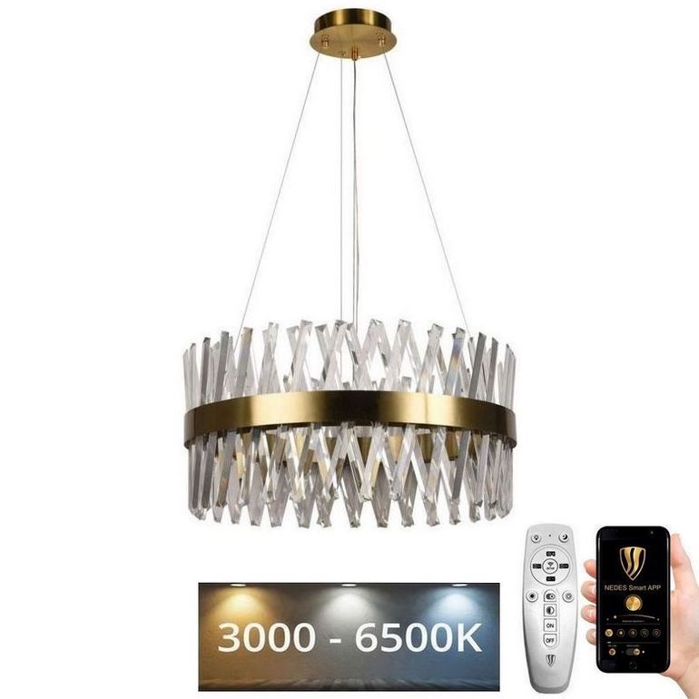 LED Prigušivi kristalni luster na sajli LED/80W/230V 3000-6500K zlatna + Daljinski upravljač