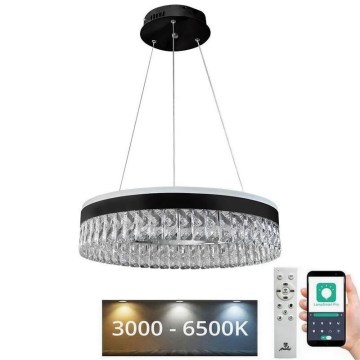 LED Prigušivi kristalni luster na sajli LED/90W/230V 3000-6500K crno + Daljinski upravljač