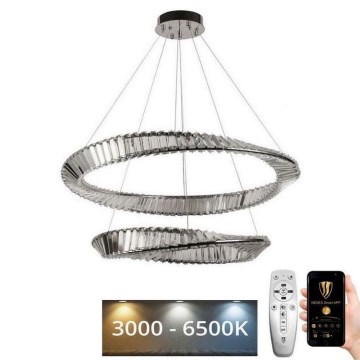 LED Prigušivi kristalni luster na sajli LED/90W/230V 3000-6500K sjajni krom + Daljinski upravljač