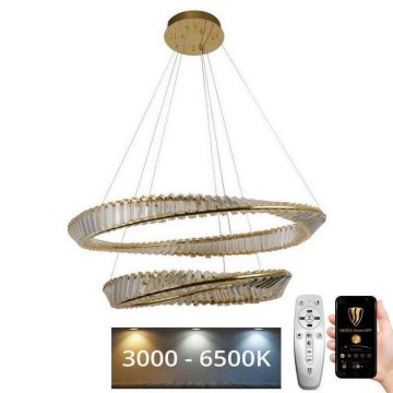 LED Prigušivi kristalni luster na sajli LED/90W/230V 3000-6500K zlatna/krom + Daljinski upravljač