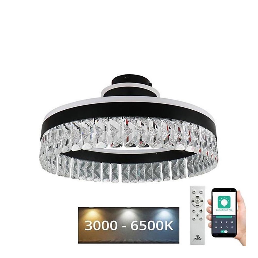 LED Prigušivi kristalni nadgradni luster LED/75W/230V 3000-6500K crno + Daljinski upravljač