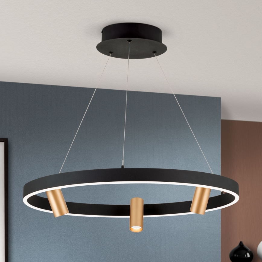 LED Prigušivi luster na sajli BERLIN LED/50W/230V crno/zlatna