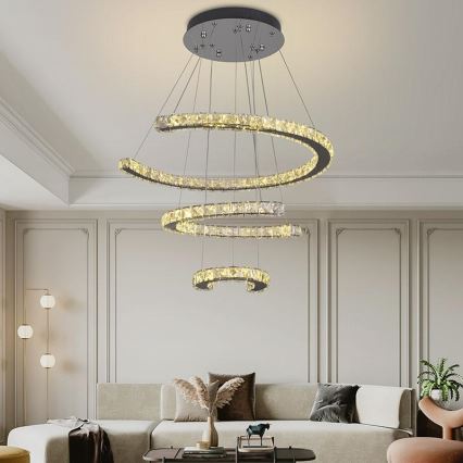 LED Prigušivi kristalni luster na sajli LED/100W/230V 3000-6500K srebrno + Daljinski upravljač