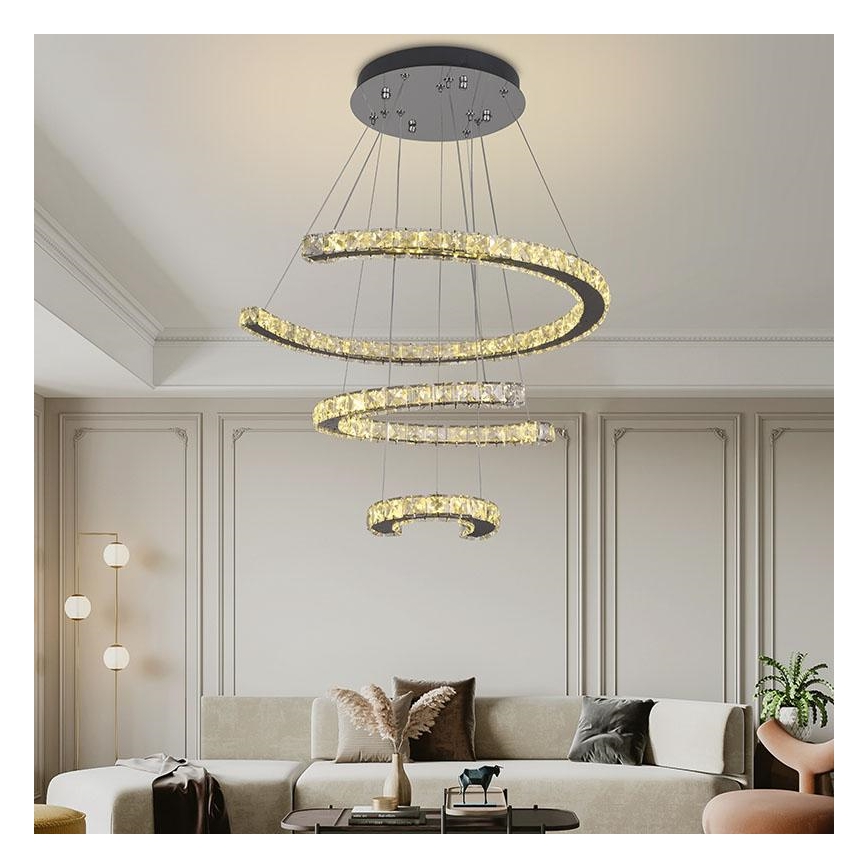 LED Prigušivi kristalni luster na sajli LED/100W/230V 3000-6500K srebrno + Daljinski upravljač